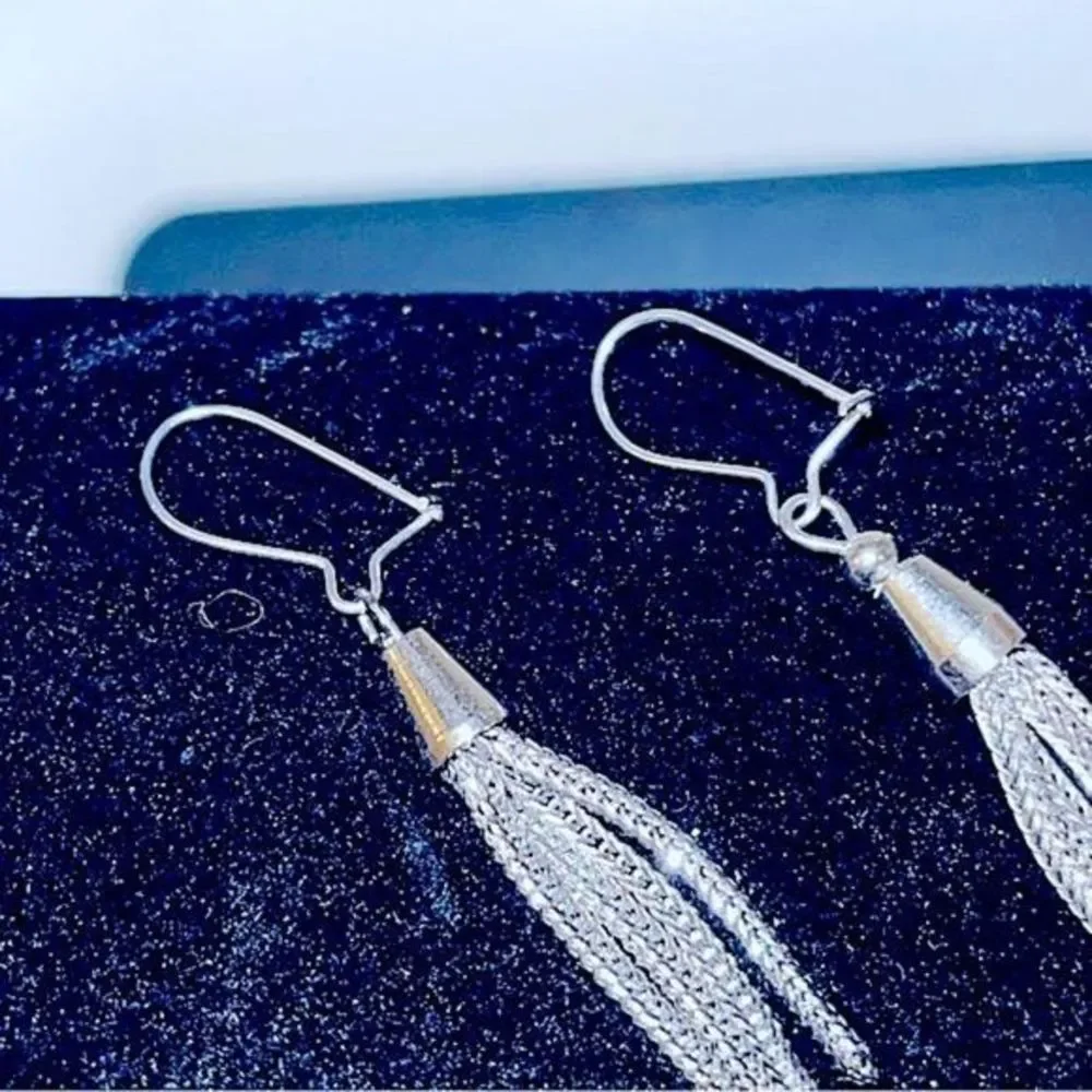 Antique Handmade French Hook 925 Sterling Silver Strand Dangle Earrings - OOAK